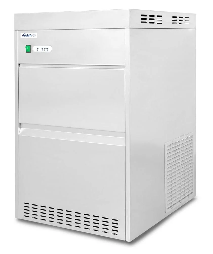 HENDI Eiswürfelmaschine, 820 mm, 85 kg, 20 kg, 230 V, Silber, Flockeneisbereiter, Arktic, mit Eisschaufel, Ablaufschlauch