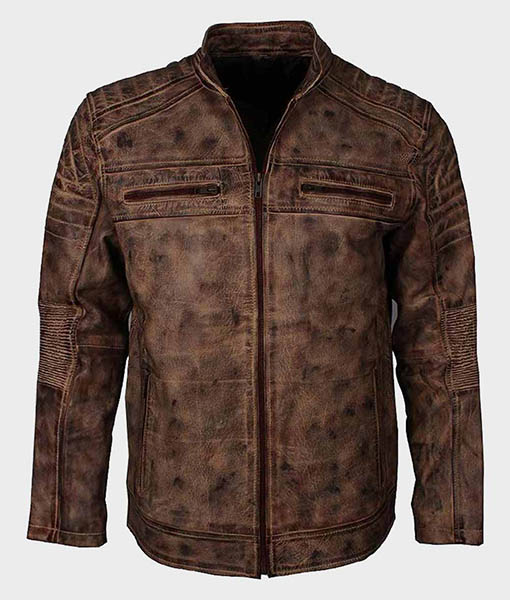 Mens Vintage Brown Waxed Café Racer Jacket