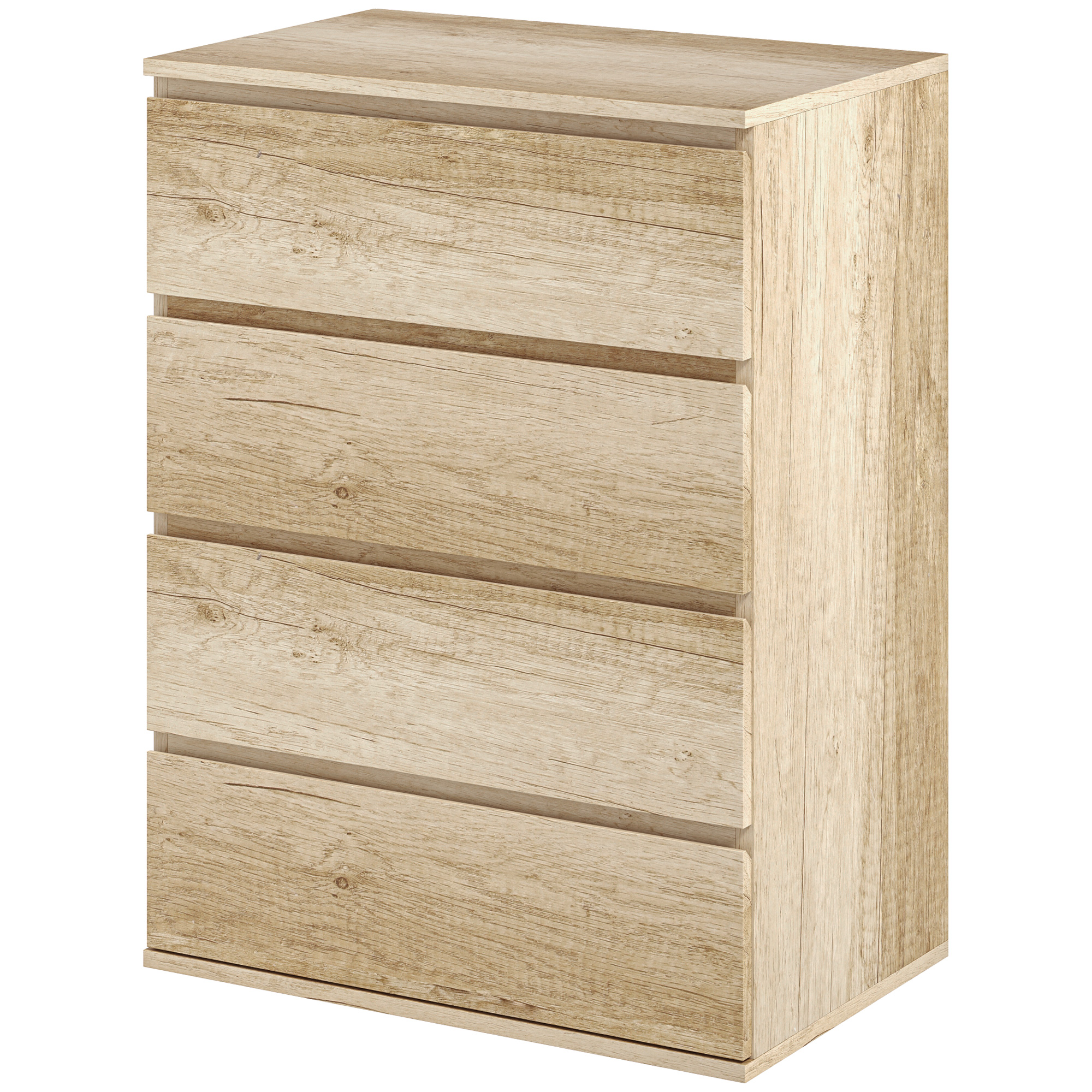 HOMCOM Kommode 4 Schubladen Aufbewahrungsmöbel griffloses minimalistisches Design 60 x 40 x 80 cm Natur