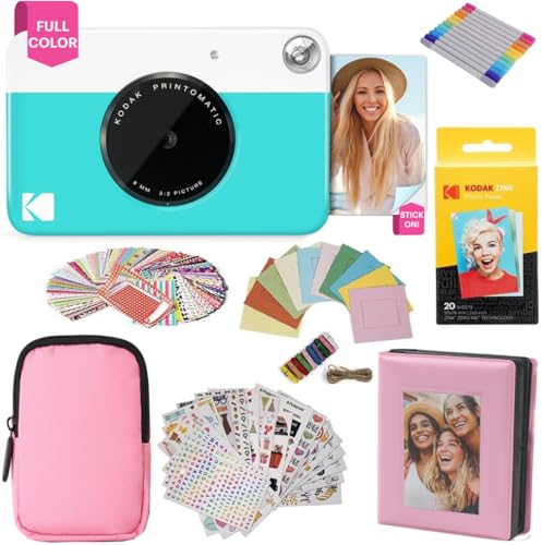 KODAK Printomatic fotocamera a stampa istantanea   custodia morbida   carta fotografica Zink 2x3" 20pz   album   adesivo   cornici per adesivi   cornici sospese   pennarelli   Blu : Elettronica