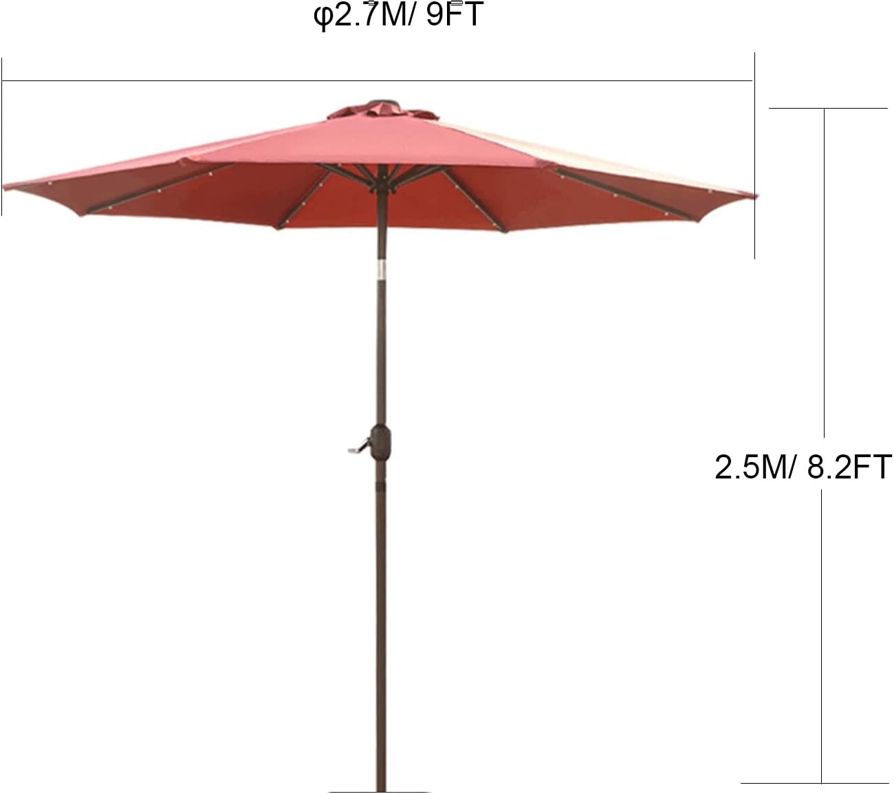 Tischschirm für den Außenbereich, Terrasse, Markt, mit Solarleuchten, für Hinterhof, Pool, Rasen, 2,7 m/9 Fuß Gartenschirme mit Neigung, Kurbel, 32 LED-Leuchten (Farbe: Kaffeebraun)