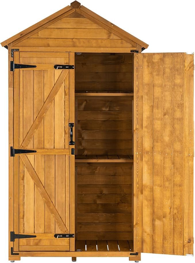 M MCombo Garden Cabinet with Gable Roof Wooden Waterproof Grey/Natural 1000D 48 x 90 x 178 cm (Natural)