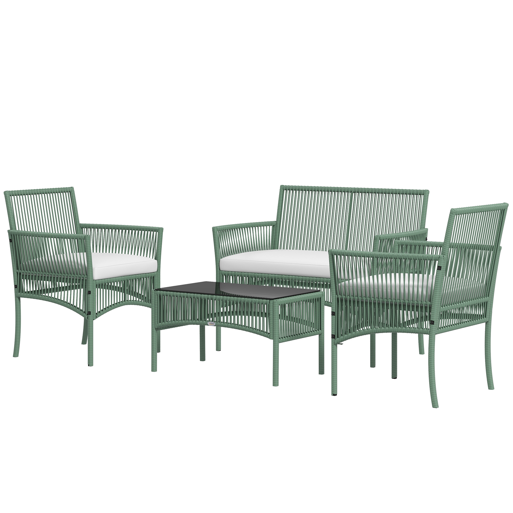 Outsunny Gartenmöbel-Set 4-teilig Sofa 2-Sitzer 2 Sessel 1 Couchtisch gehärtete Glasplatte