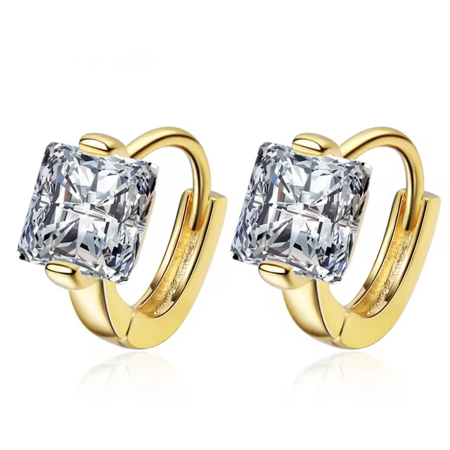 Gold Square CZ Ear Brincos Earrings for Women
