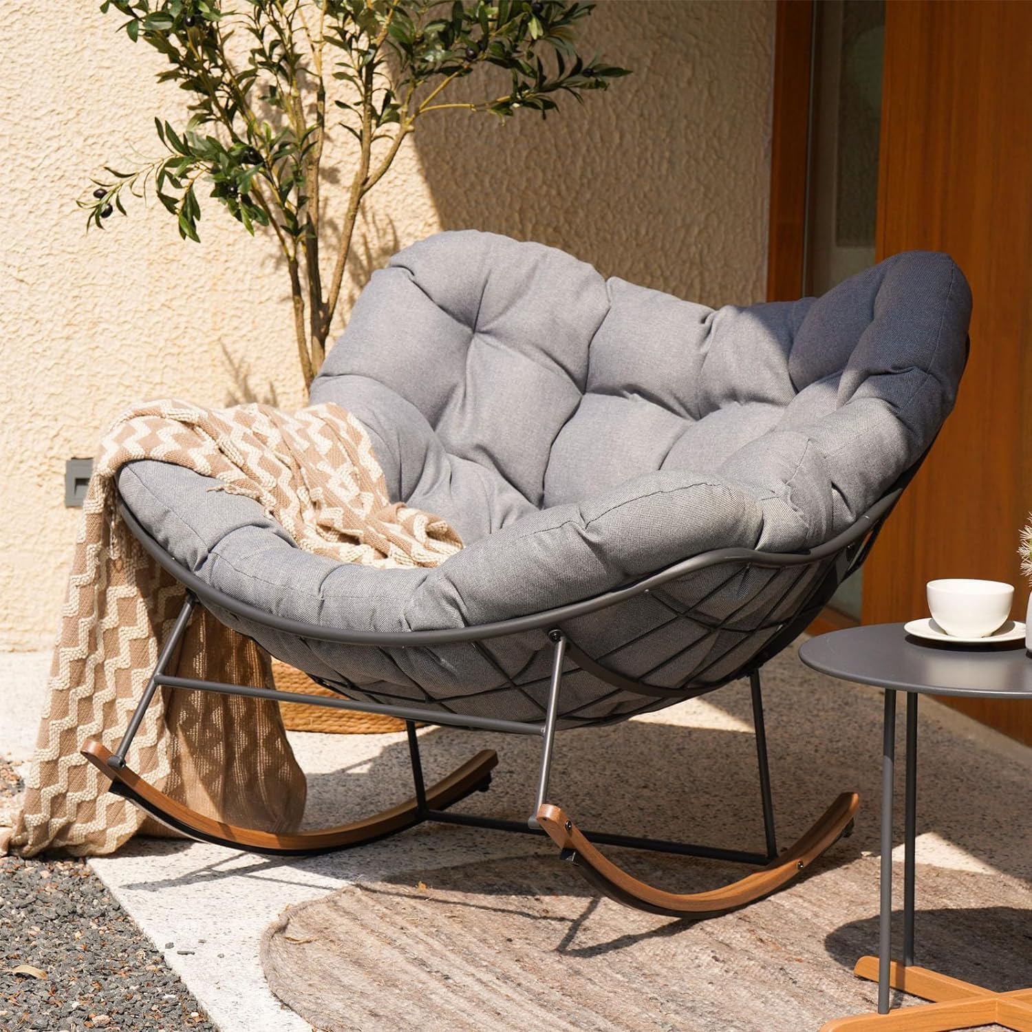 Grand Patio Schaukelstuhl Garten Schwingsessel schaukelsessel Wohnzimmer Relaxstuhl mit gepolsterter, bis 150 kg belastbar für Garten, Schlafzimmer