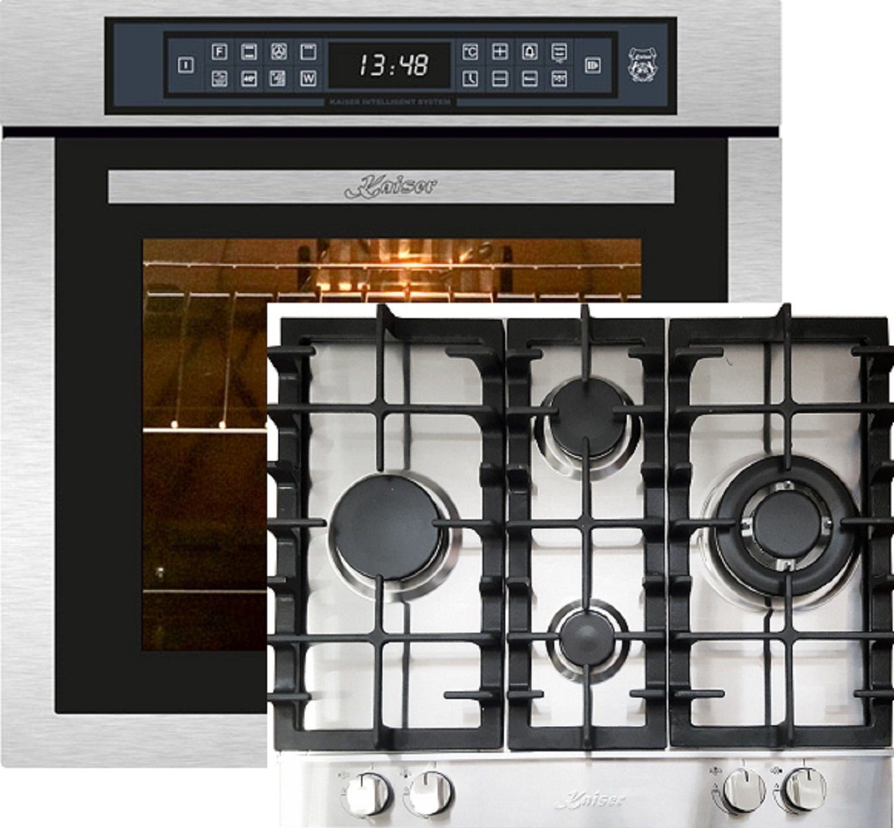 Backofen-Set Herd Set Autark Einbaubackofen,Edelstahl,86L 15 Fkt.+Einbau Gasherd, 60cm EH 6306 N R + KG 6364.