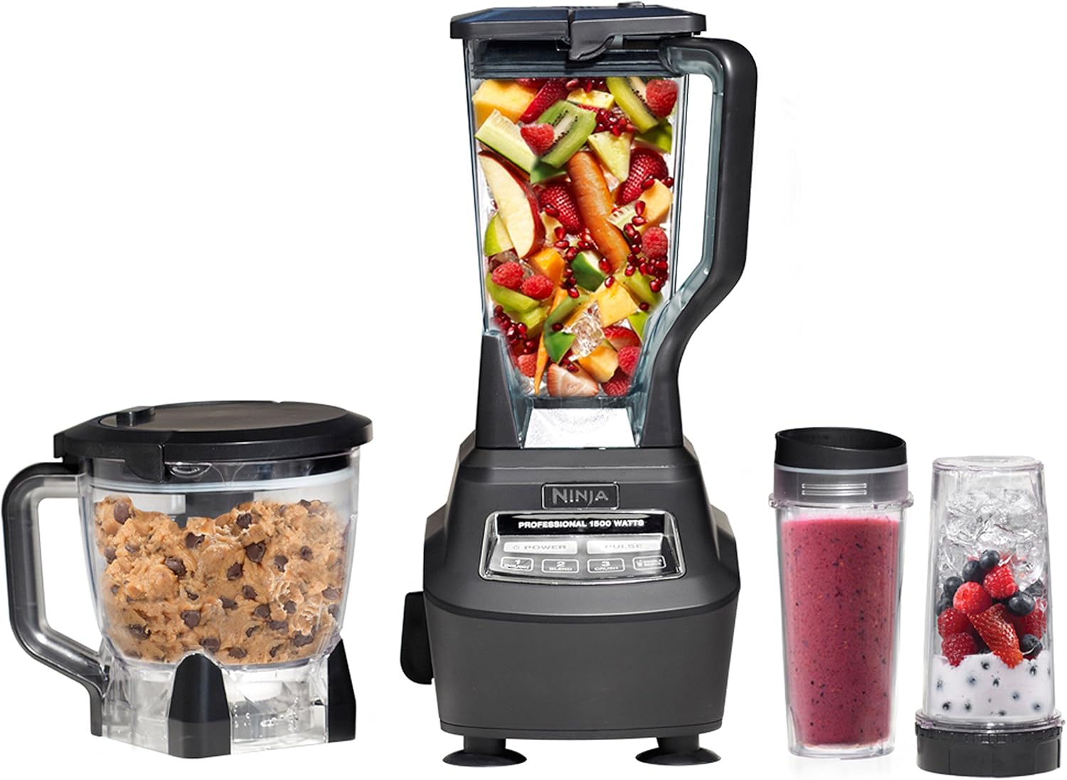 Ninja BL770 Mega Kitchen System, 1500W Blender & Processor, 72oz Pitcher, 64oz Bowl, 16oz To Go Cups, Black