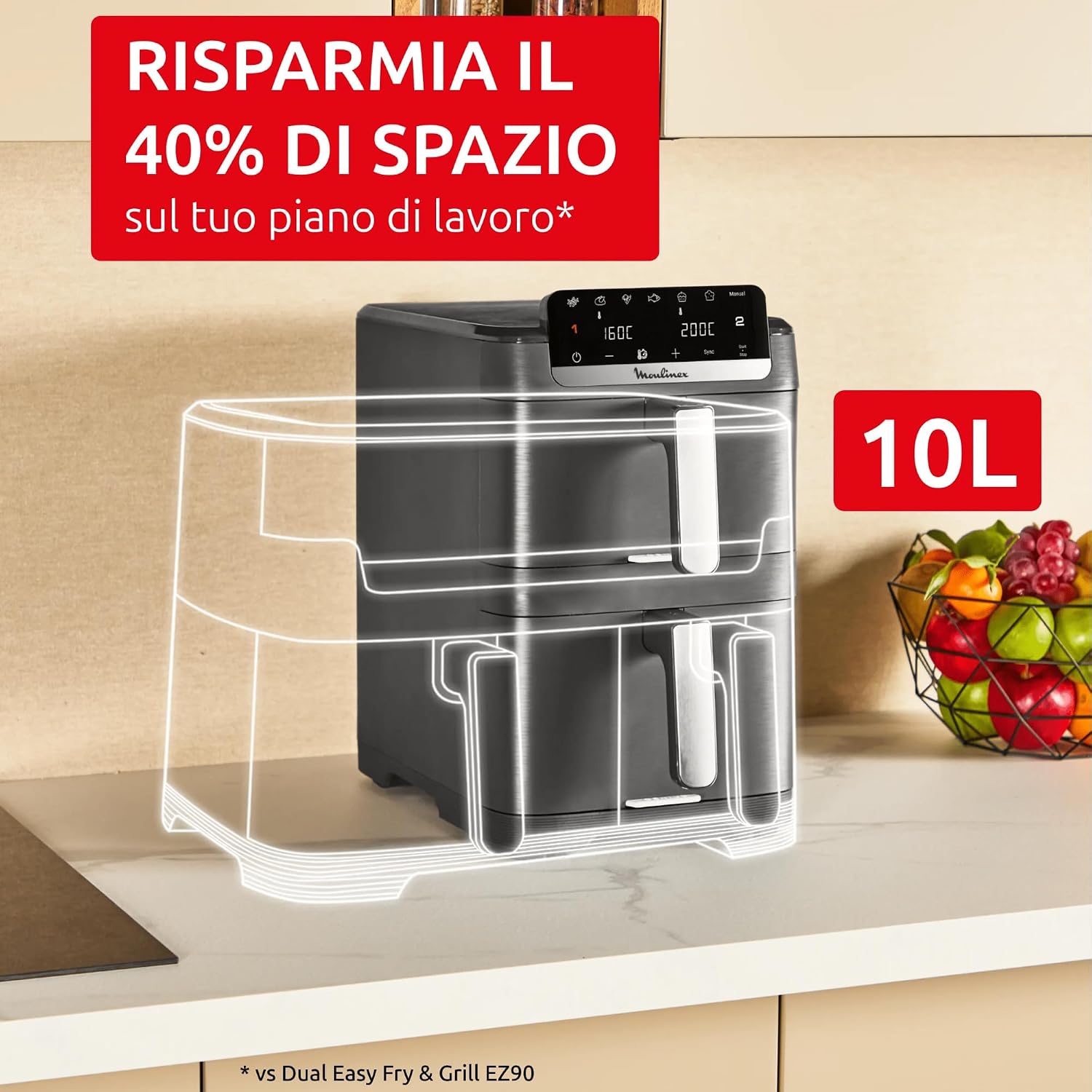 Moulinex Easy Fry Crispy Stack, Friggitrice ad Aria Verticale, EZ756H