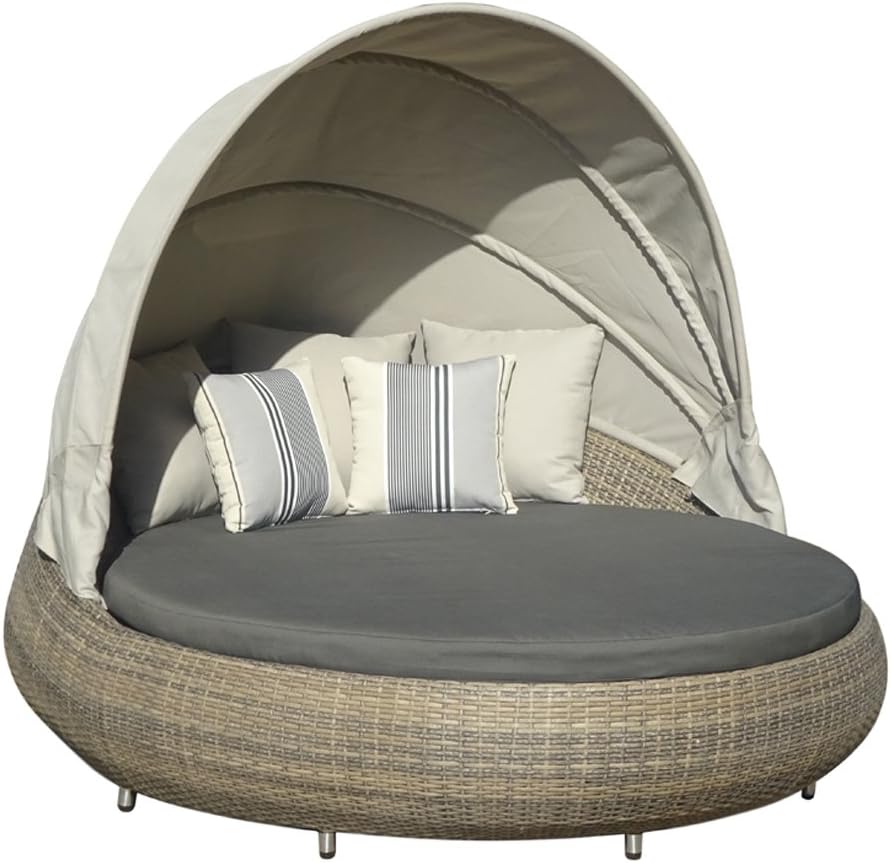 Dehner Sun-Lounger Florida, ca. 220 x 160 x 159 cm, rund, Aluminium/Polyrattan, braun/grau