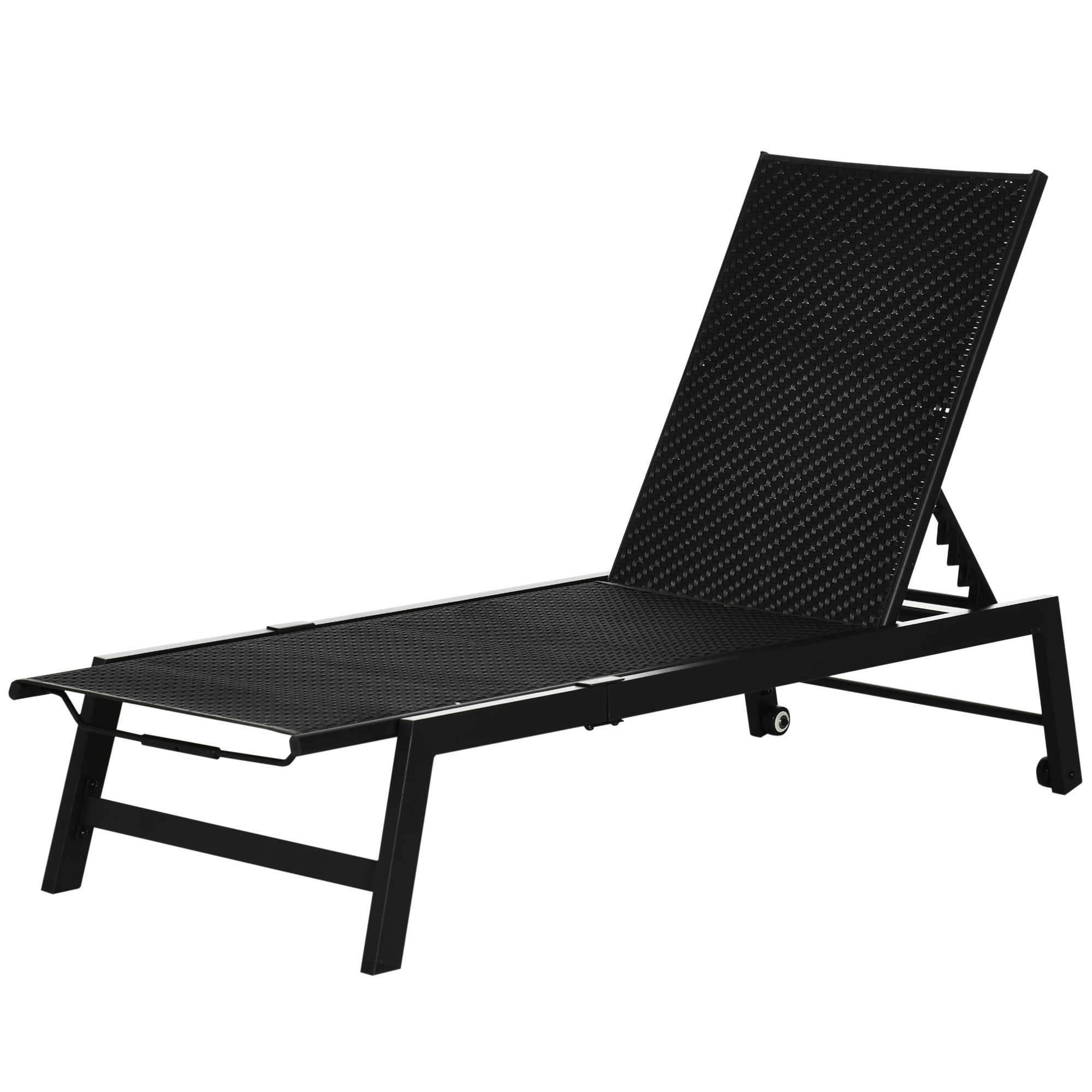Outsunny Sonnenliege Gartenliege aus PE-Rattan-Geflecht mit Rädern verstellbare Rückenlehne Aluminium Schwarz