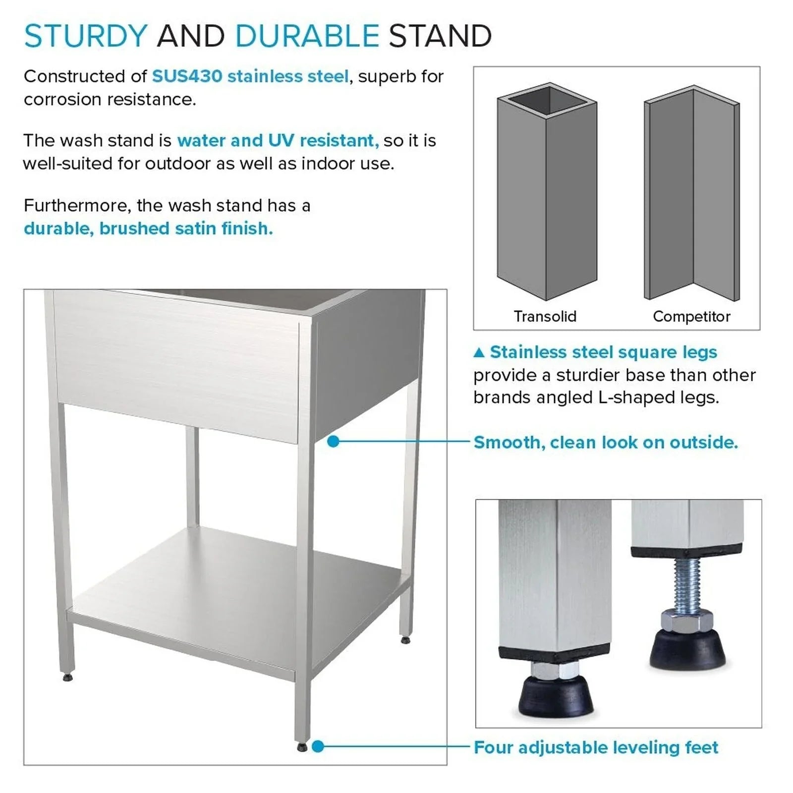 Transolid EWS-2422S 24-in W x 22-in D x 35-in H Stainless Steel Laundry Sink and Wash Stand - 24-in x 22-in