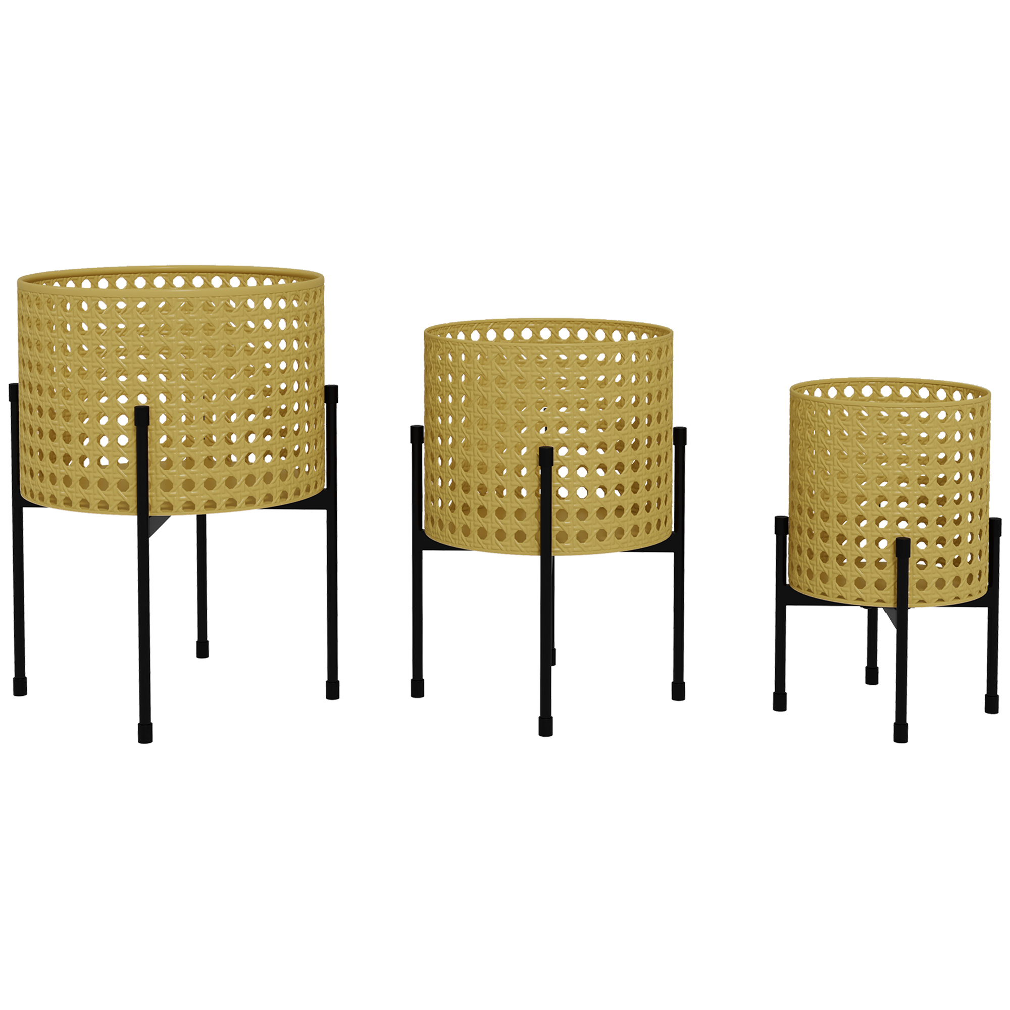 Outsunny Blumenständer, 3er-Set, rostfreies Metallgestell, In- und Outdoor, Schwarz/Gold