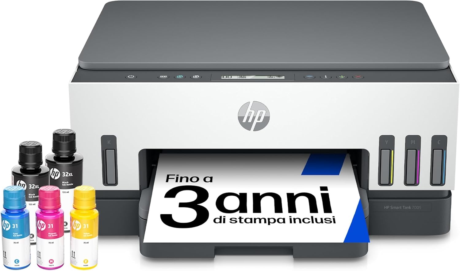 Smart Tank Plus 7005 AiO 28B54A, Stampante Multifunzione a Colori, Serbatoio d'Inchiostro ad Alto Volume di Stampa, Fino a 12000 Pagine (Nero) e 8000 Pagine (Colore), F/R Automatica, Wi-Fi, Bianca