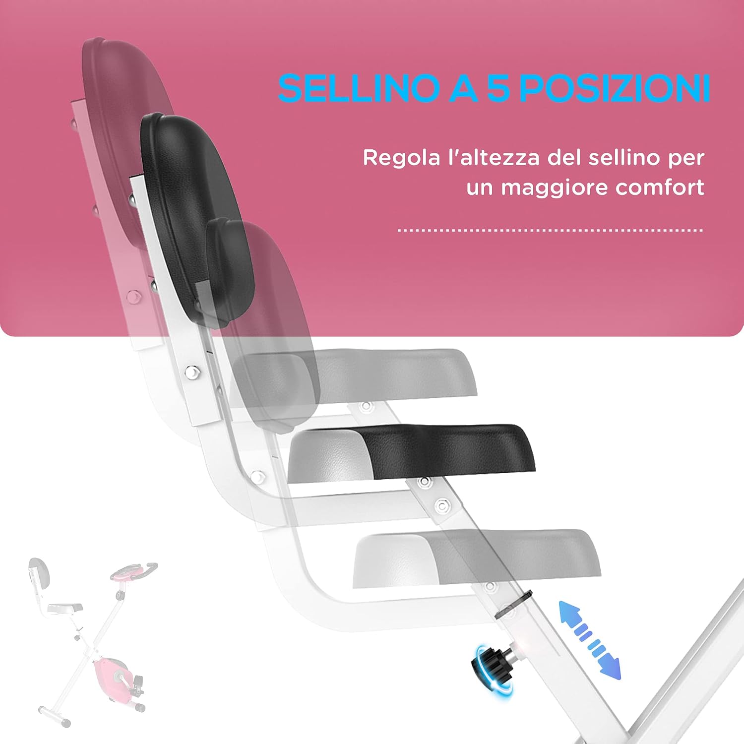HOMCOM Cyclette Pieghevole da Fitness in Acciaio, Cyclette Magnetica Pieghevole da Casa con Altezza Regolabile, Resistenza Magnetica a 8 Livelli, Schermo LCD, 43x97x109cm