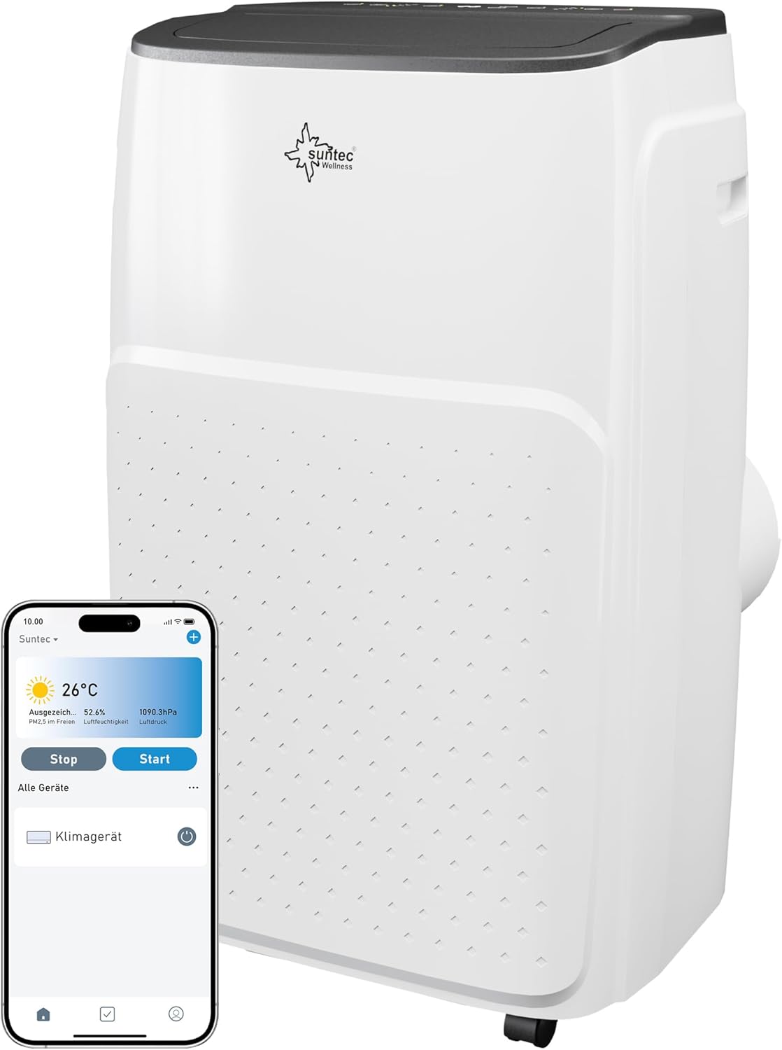 SUNTEC Mobiles Klimagerät Impuls 2.6 Eco R290 – Klimaanlage mobil und leise mit Abluftschlauch – Kühler & Entfeuchter für Räume bis 34 qm – Mobile Kühlung für Wohnung & Büro – 9.000 BTU | 2600 Watt