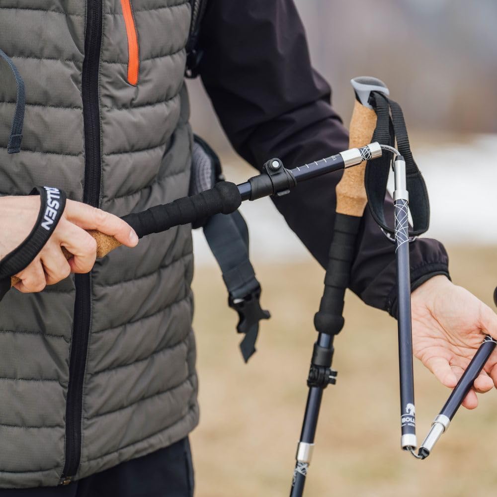 BOLLSEN Expedition Pro Wanderstöcke faltbar – Leichte Aluminium Trekkingstöcke, faltbar & höhenverstellbar – verstellbare Stöcke für Wandern, Trekking & Nordic Walking