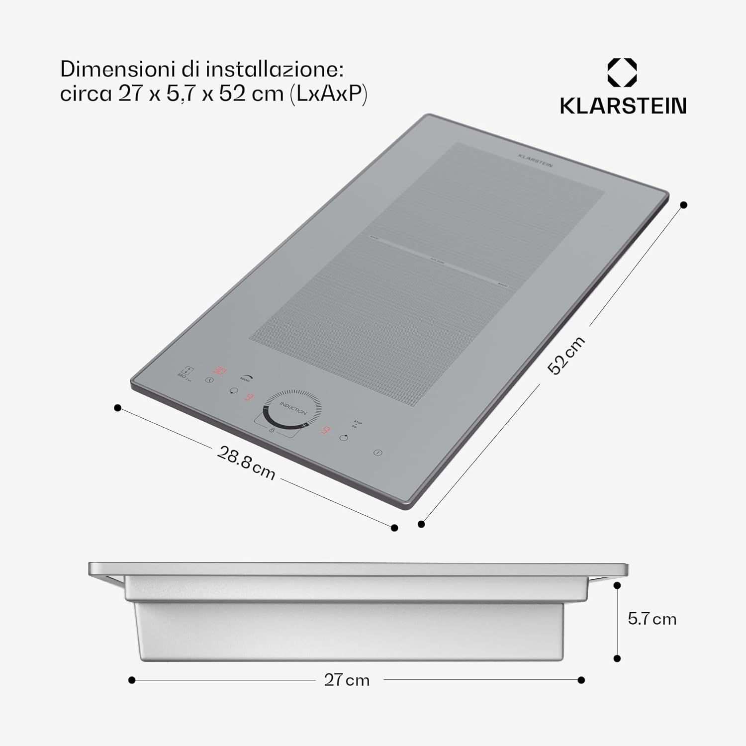 Klarstein Piastra Induzione 2 Fuochi, Piano Cottura Induzione 3500W, Piano Cottura Induzione a 2 Fuochi Integrata con Controllo Touch, Fornello a Induzione, Piastra ad Induzione Professionale 2 Zone