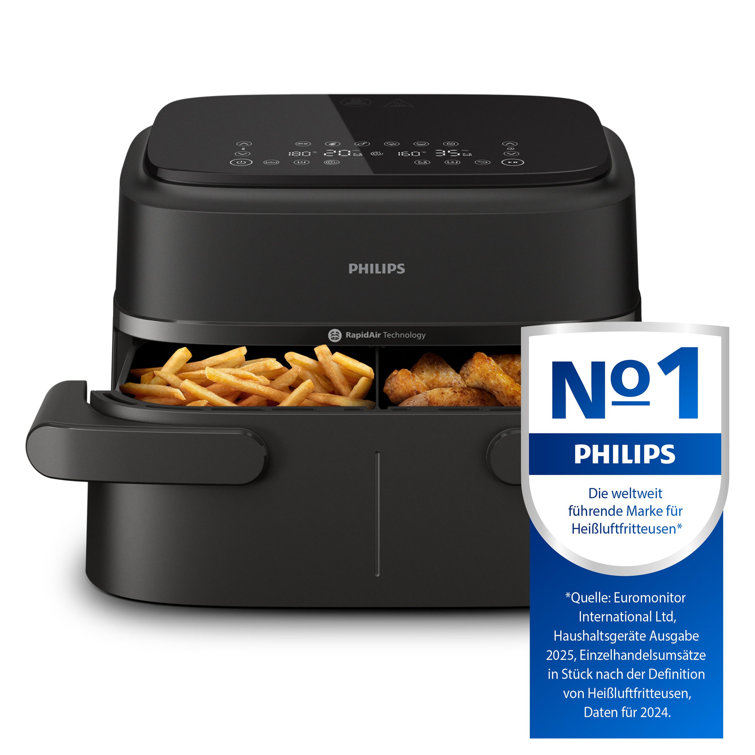 Heißluftfritteuse Airfryer 1000 Flexible Basket NA150/00, zwei Körbe mit 7.1L