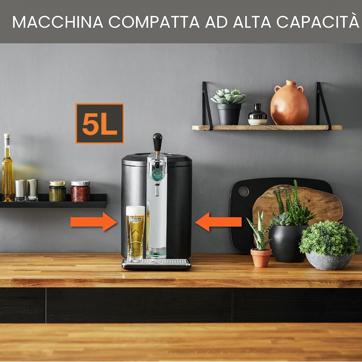 Krups Beertender - Macchina per birra a pressione, fusti da 5 l, marca Heineken, indicatore luminoso, temperatura e schiuma perfette, birra fresca, facile installazione, compatta nera VB450E10