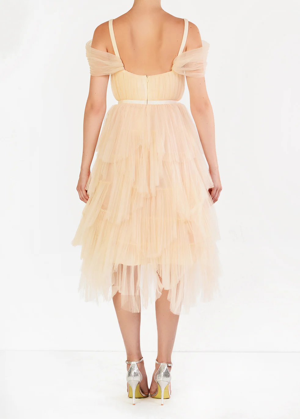 Cream Isla Pleated Petal Skirt Midi-Dress