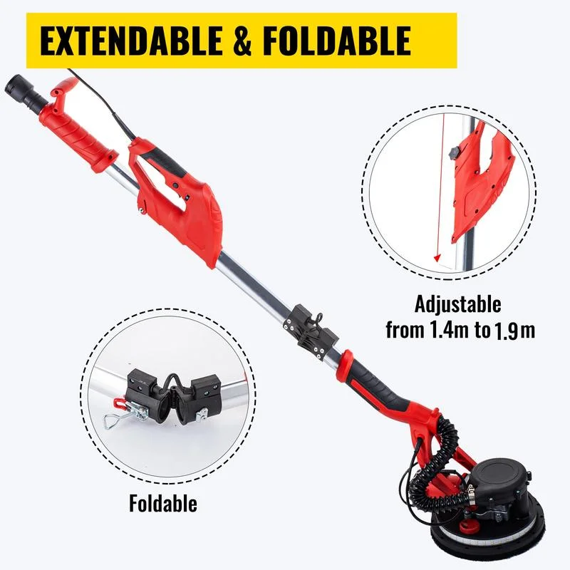 Drywall Sander 850W, Electric Drywall Sander, Electric Sander, with LED Strip Light and Vacuum Bag, Variable Speed 800-1750 RPM, Foldable Sheetrock Sander, with Telescope Handle, Wall Sander