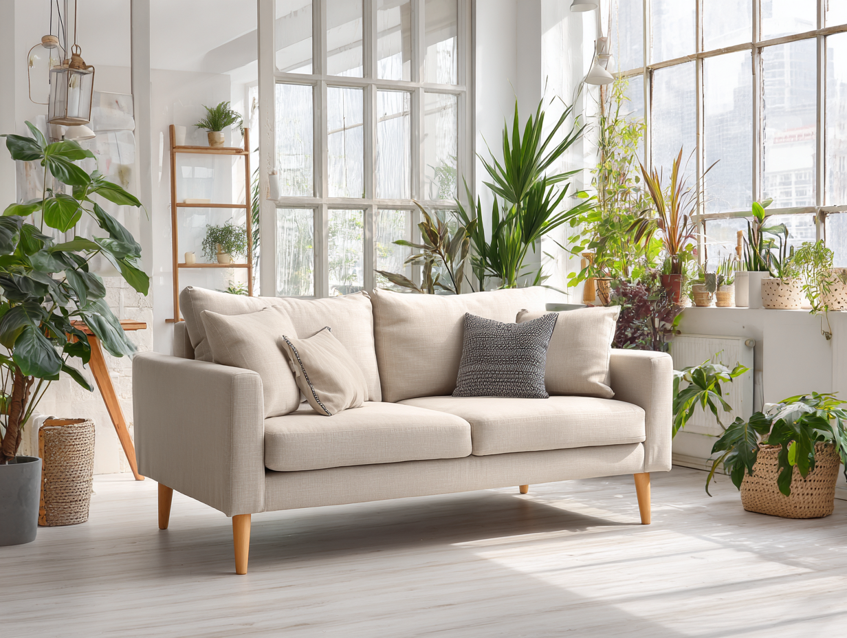 Divano 2 posti in tessuto 165x90x85 cm - beige - per soggiorno - stile moderno