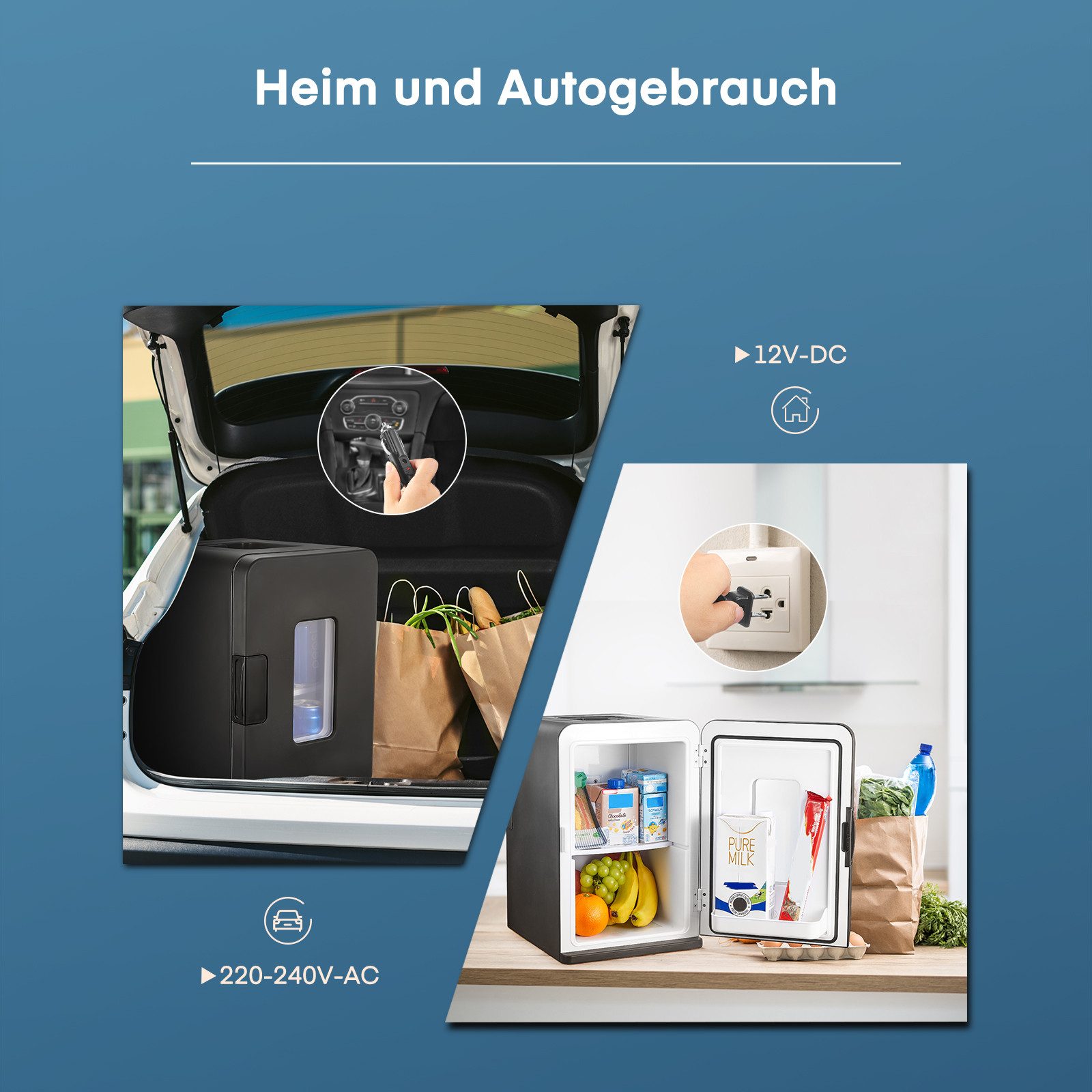 Kühlschrank 2-in-1-Minikühlschrank, 15L, Kühlen und Heizen, DC/AC, Schwarz
