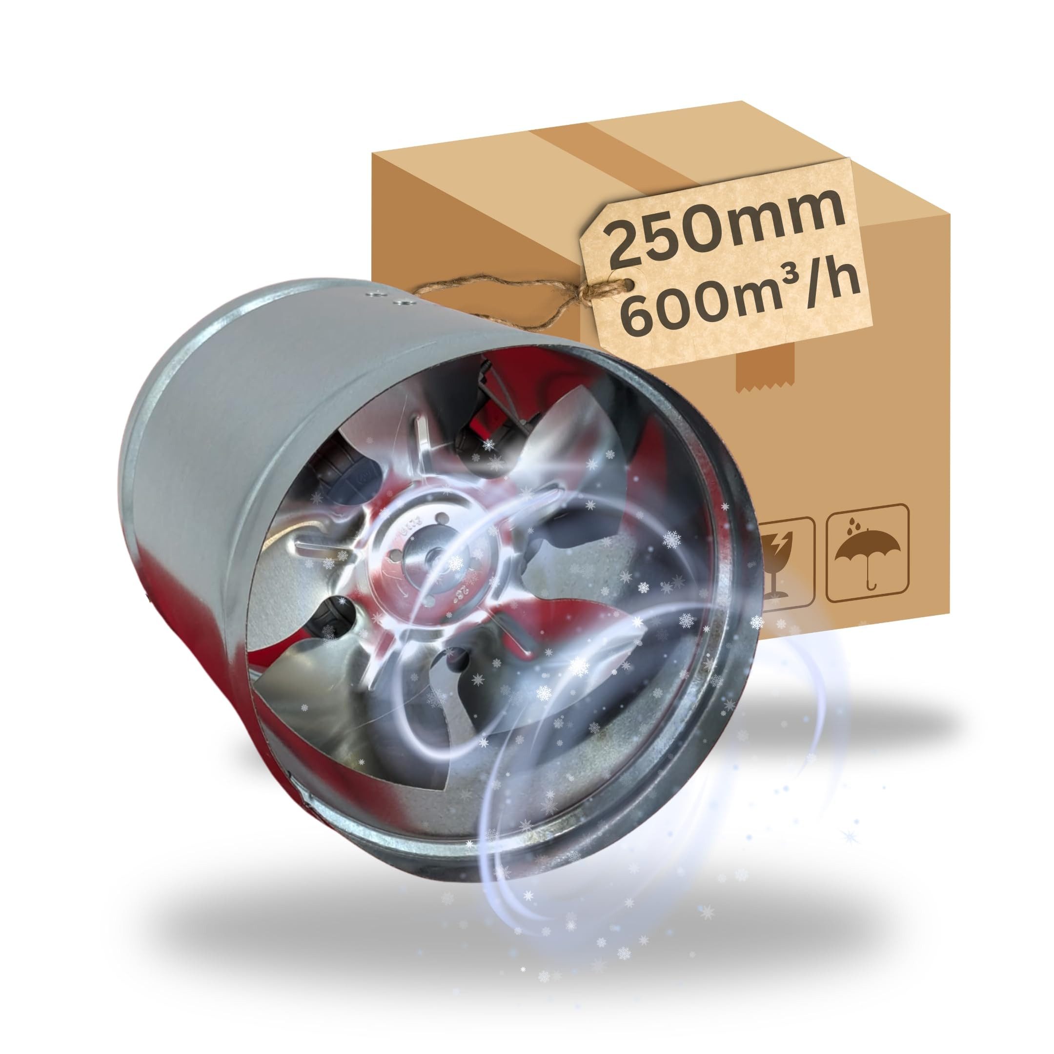 Turboventilator 250mm Axial Rohrlüfter Abluftventilator Lüfter Zuluft Rohrventilator