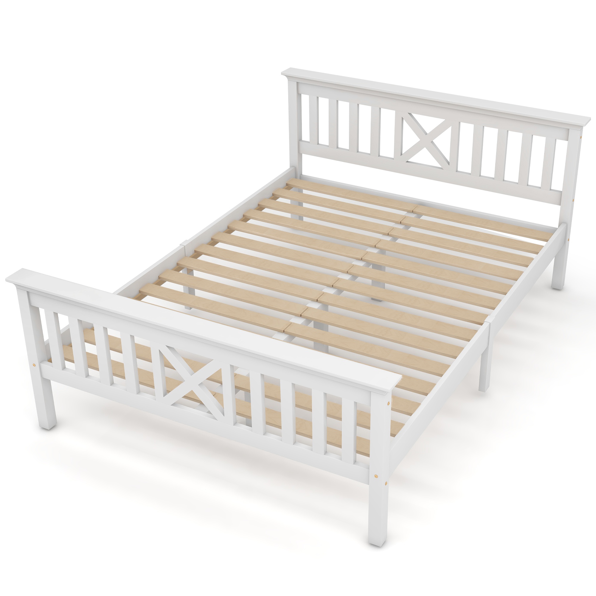 Bettgestell 140x200 Doppelbett mit Stauraum und Lattenrost, easy zu montieren, Weiß