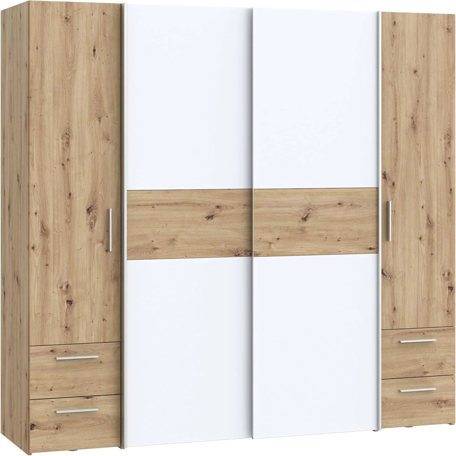Kleiderschrank Forte, 200,1 cm, 190,5 cm, 61,2 cm, Eiche, Möbel Kapaza klassischer 200, Dreh-, Schwebetürenschrank mit 4 Schubladen