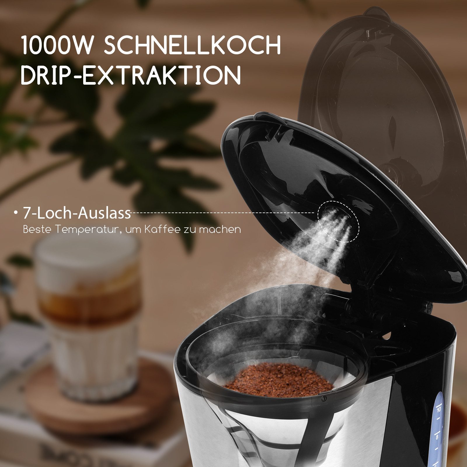 Filterkaffeemaschine Filterkaffeemaschine Edelstahl, 1000W,10 Tassen,1,25l