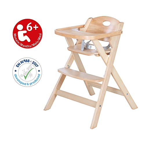 roba Seggiolone per Bambini e Neonati Fold Up Smart   Chiudibile e Poco Ingombrante   Vassoio per Mangiare   con Cinghie Regolabili e Anti ribaltamento   dalla Nascita ai 6 Mesi   Legno Naturale : Prima infanzia