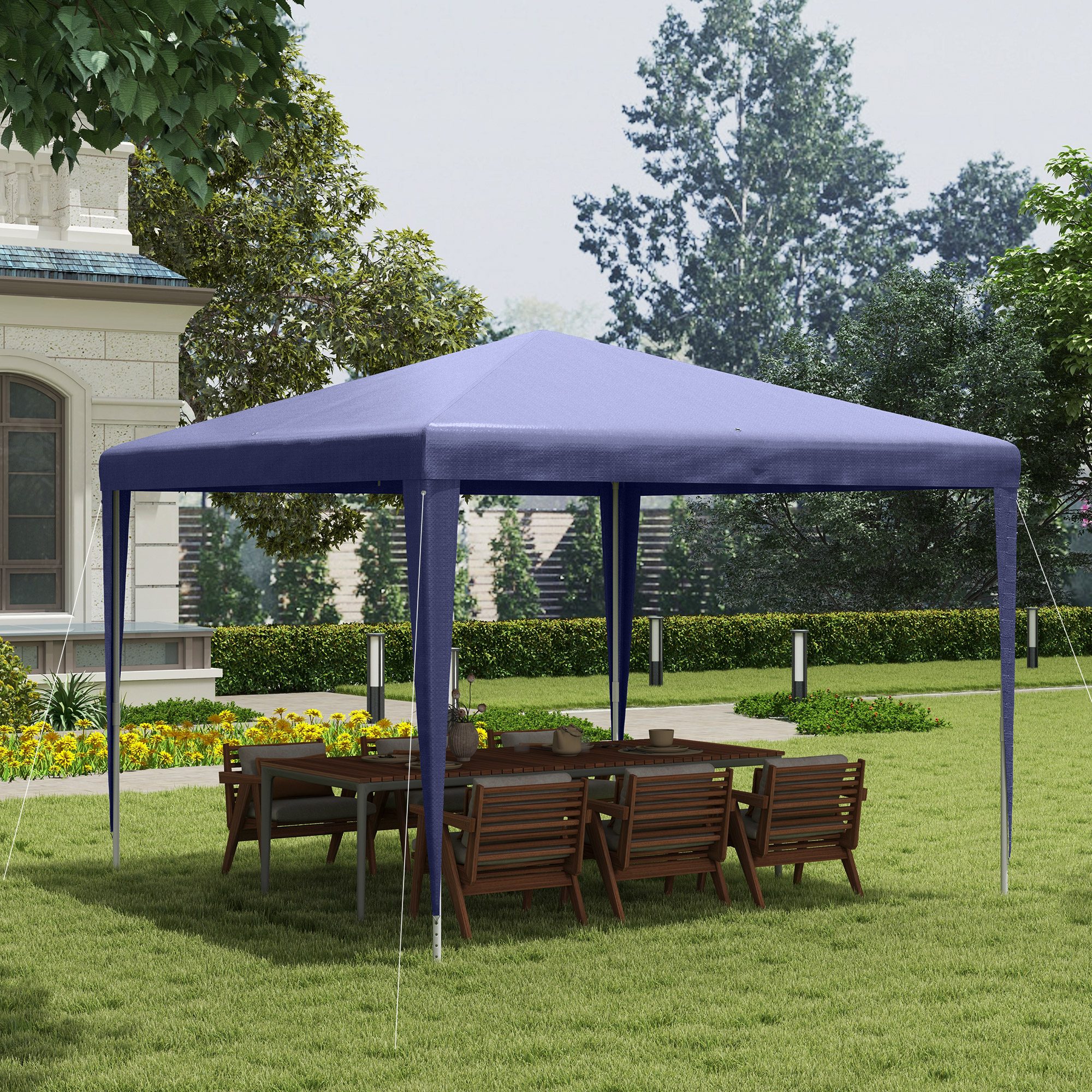Outsunny Pavillon 3 x 3 m Gartenbarnum aus epoxidbeschichtetem Metall und PE-Hochdichtebeschichtung in Blau