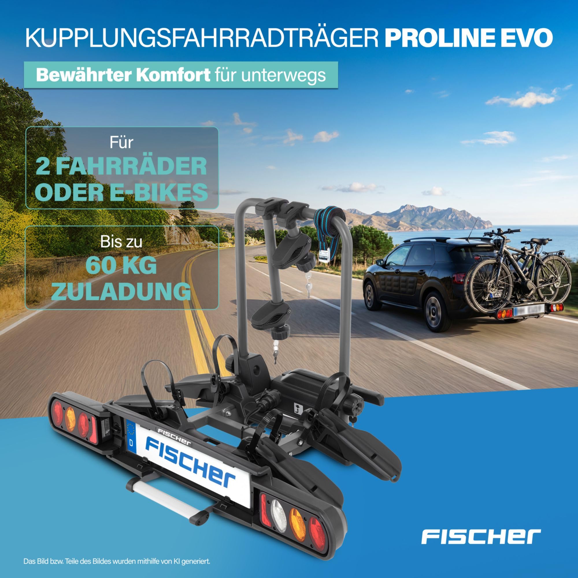 Fischer Kupplungsfahrradträger ProlineEvo 2 Fahrradträger für Anhängerkupplung und Auto Heckträger