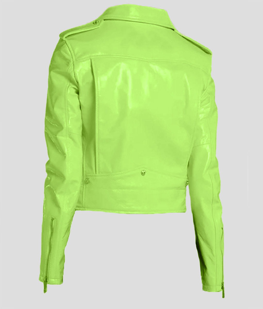 Womenā€™s Biker Lime Green Leather Jacket