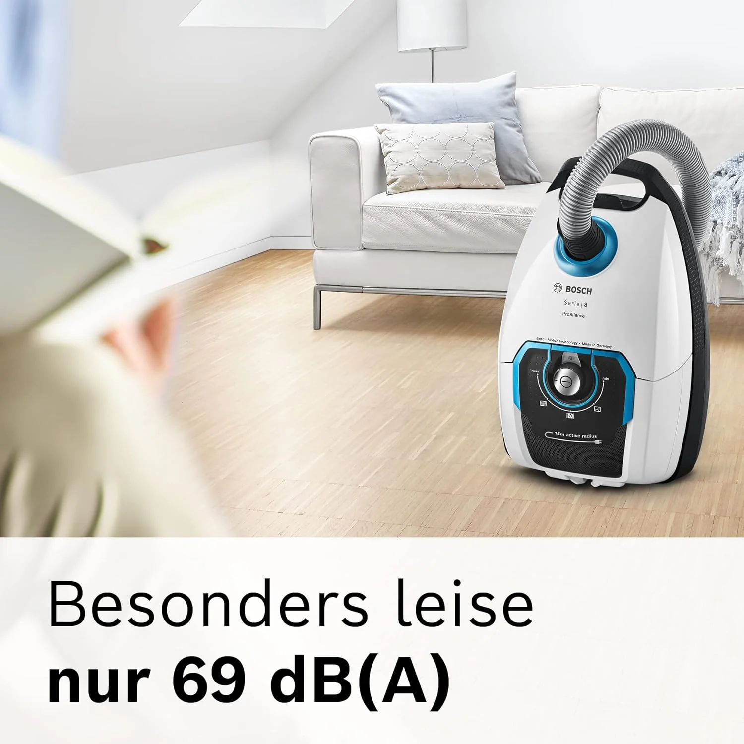 Bosch Stofzuiger met zak Serie 8 BGB75X494, sledestofzuiger, ideaal voor mensen met allergie?n, hygi?nefilter, vloermondstuk voor parket, tapijt, tegels, lange kabel, stil, 650 W, blauw