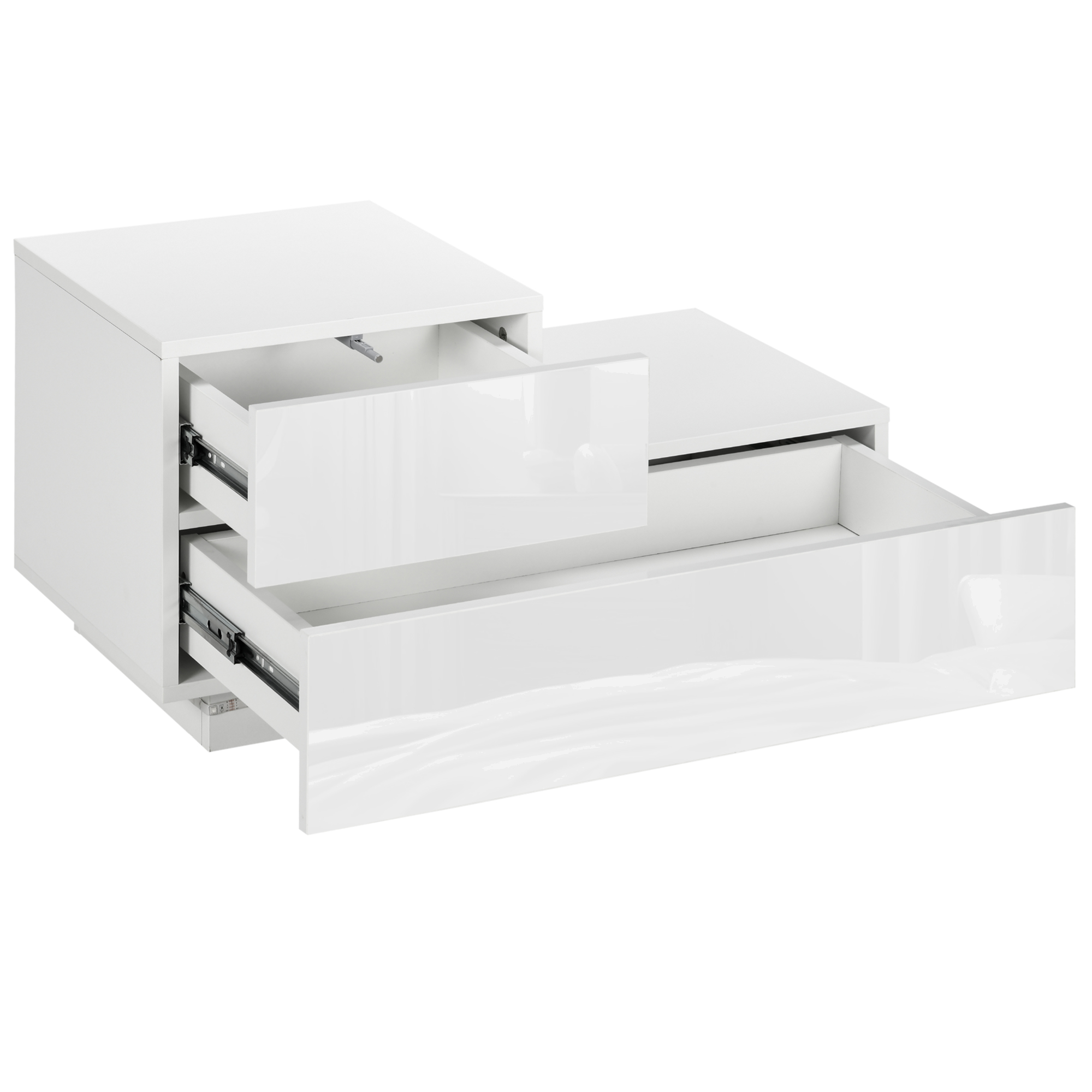HOMCOM Nachttisch Modern mit 16 RGB-LED-Lichtern, Fernbedienung und Zwei Schubladen aus Spanplatte, 70x37x38cm, Weiß