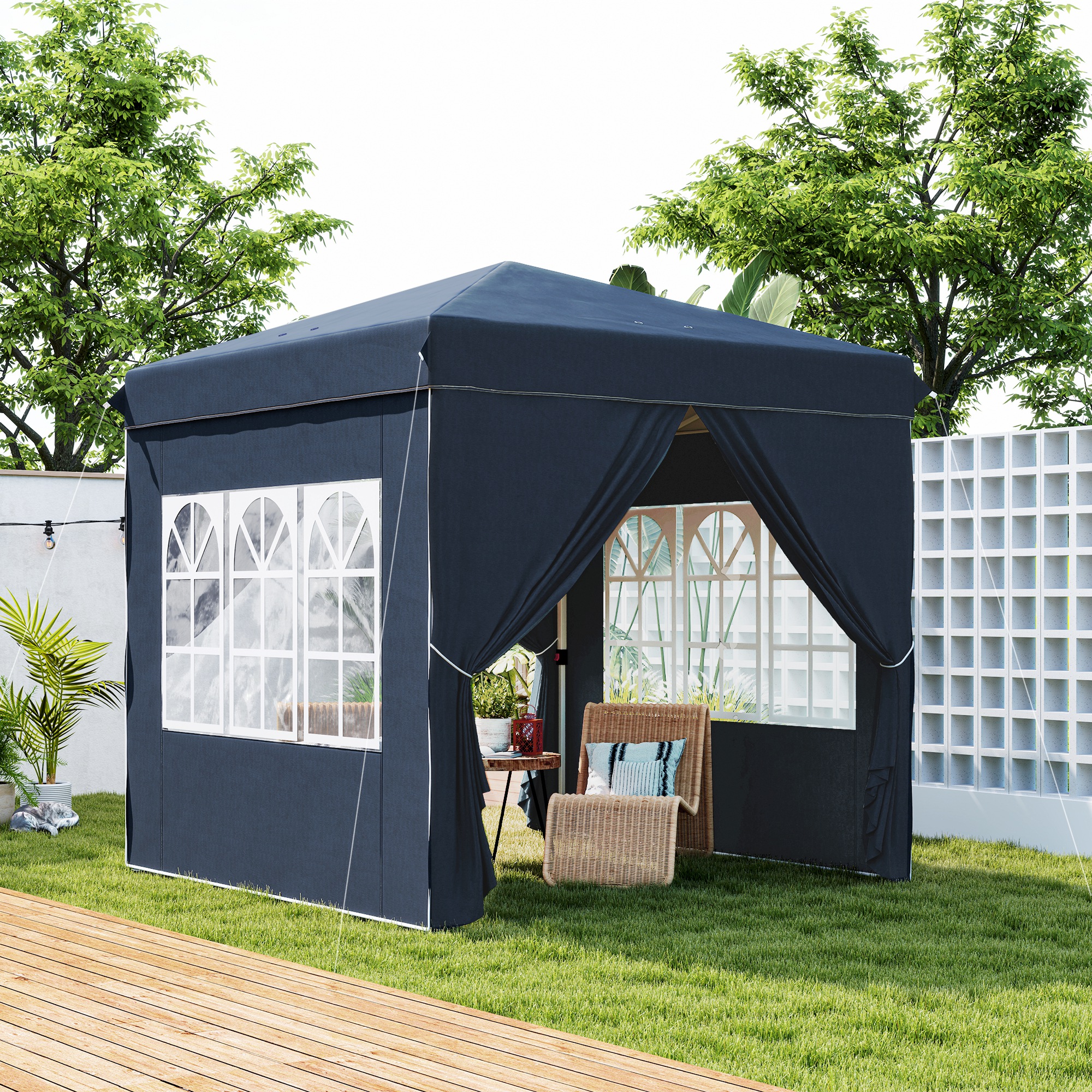 Outsunny 2,5 x 2,5 m Pop-up Paviljoen met Zijwanden en Draagtas, UPF50+ Hoogteverstelbaar Tuinpaviljoen, Donkerblauw