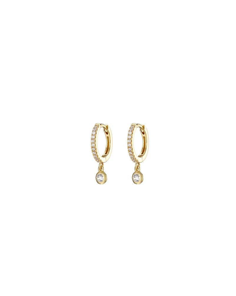 Mary-K Gold Pavé Huggie Earrings with Crystal Drop