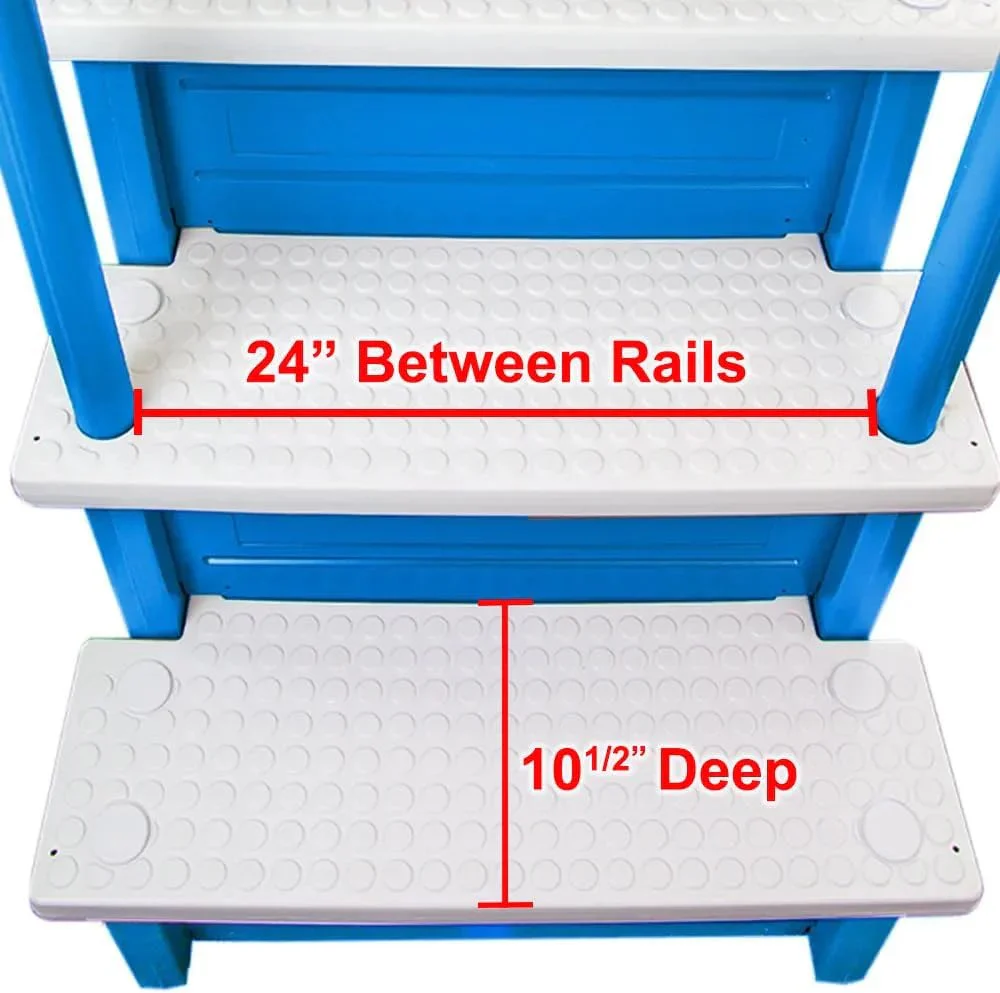 Non-slip entry steps for pools | Grey | For above-ground pools | Can be installed on terraces with a height of 122 to 137 cm | Load capacity up to 136 kg
