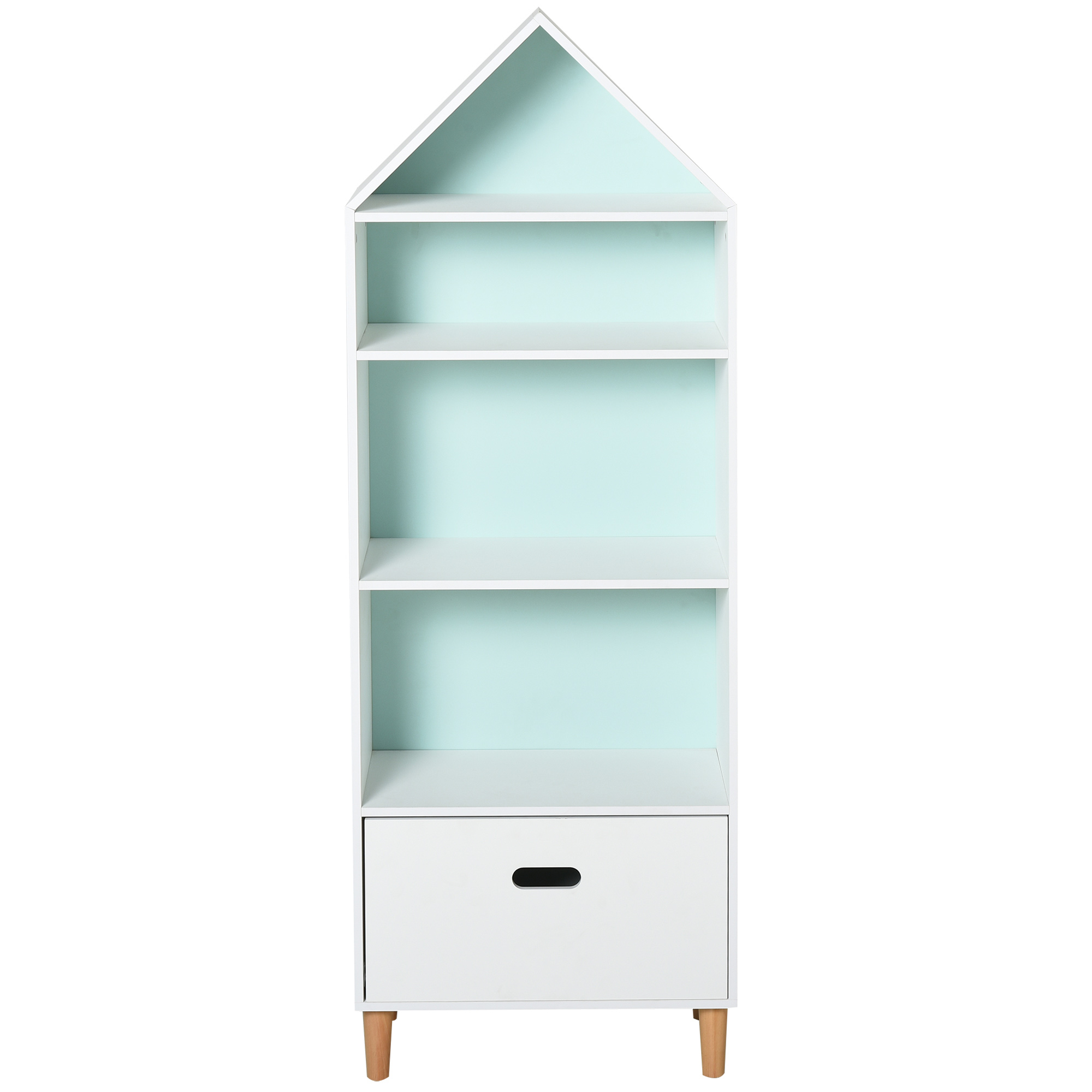 HOMCOM Kinderzimmer Bücherregal Spielzeugregal für Kinder und Jugendliche, 1 Schublade und 4 Regale, Weiß und Blau 50x30x142cm