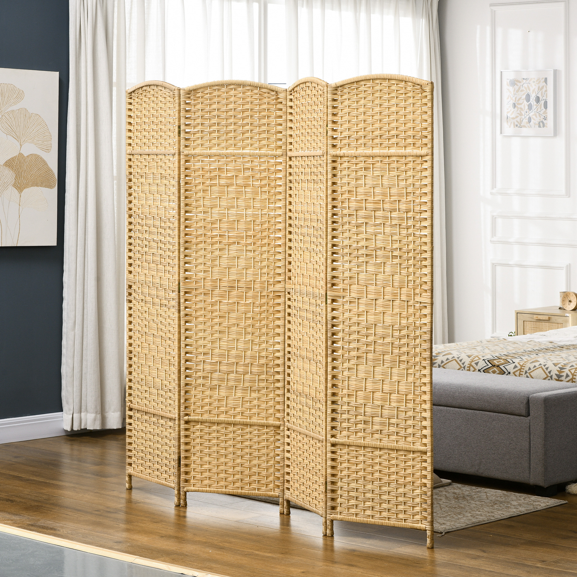 HOMCOM Innenraum-Paravent aus Holz 4 Paneele faltbarer Raumteiler für Wohnzimmer Schlafzimmer 180 x 180 cm Naturholz