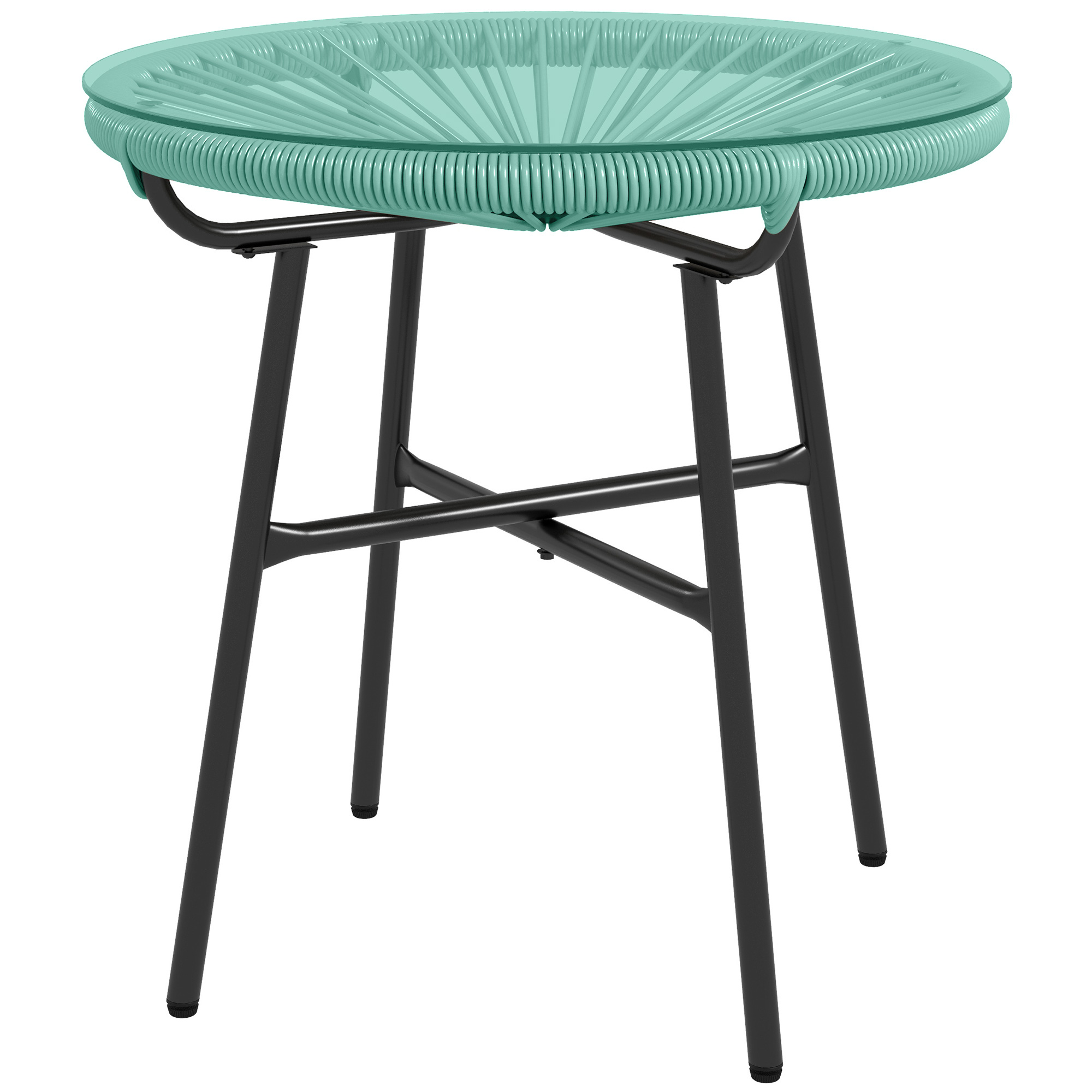 Outsunny Runder Gartentisch aus Rattanimitat mit Metallstruktur und gehärteter Glasplatte Ø 50 x 50H cm