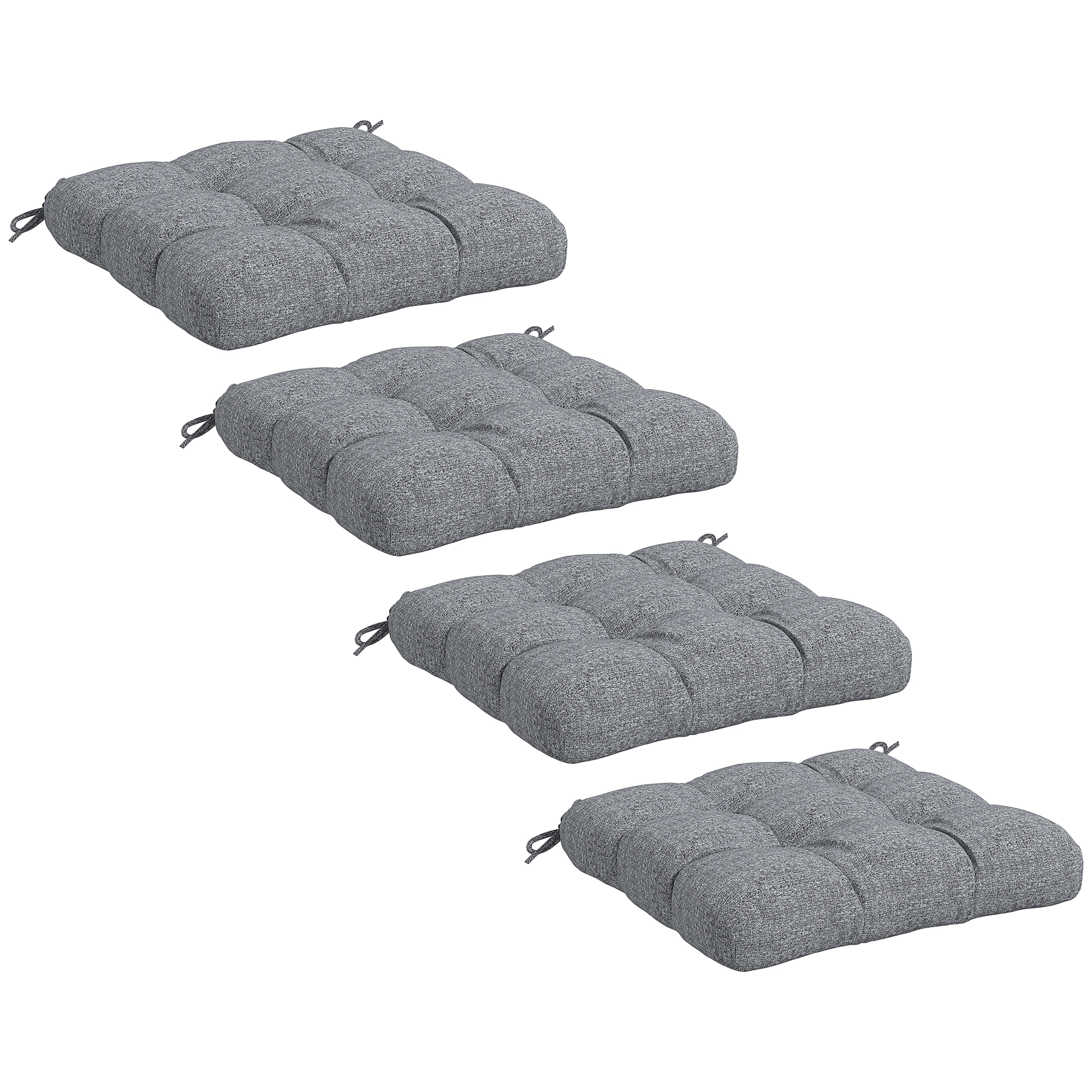 Outsunny Set mit 4 Gartenstuhlkissen, Gesteppte Außenkissen, dim. 48L x 48B cm Grau