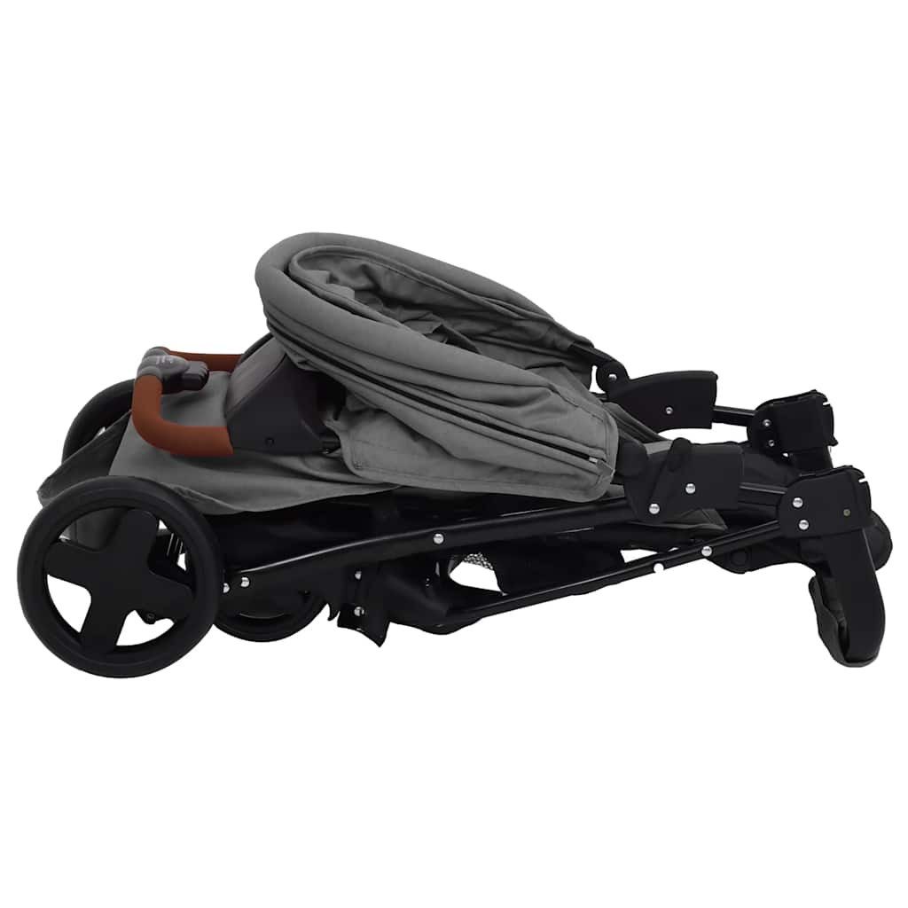 Kinder-Buggy 3-in-1 Kinderwagen Hellgrau Stahl