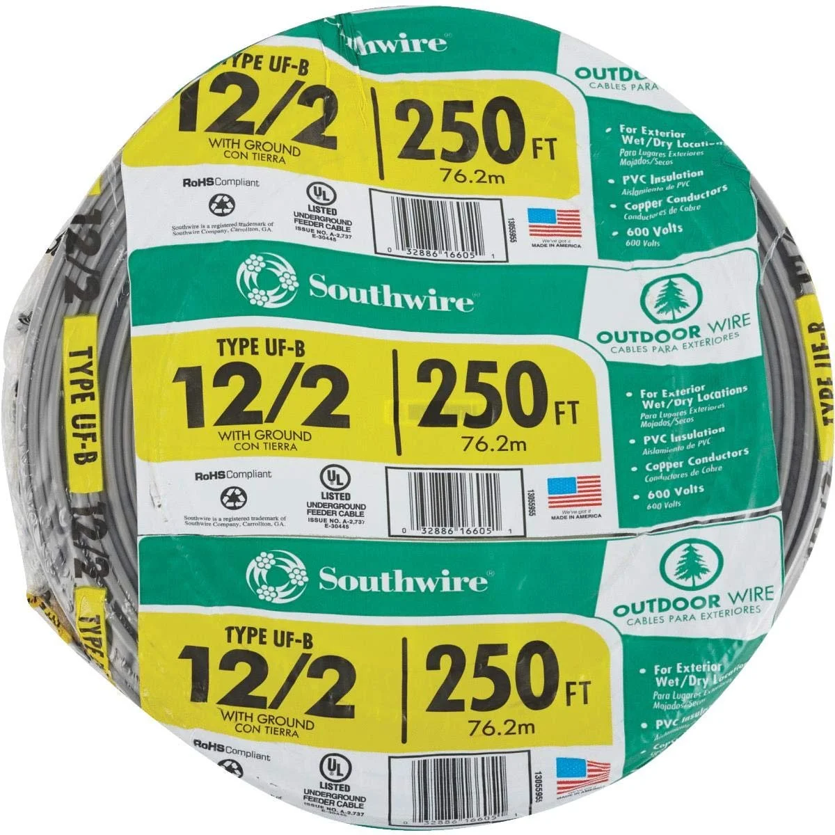 Southwire 13055955 250' 12-2 UFW/G WIRE, Gray