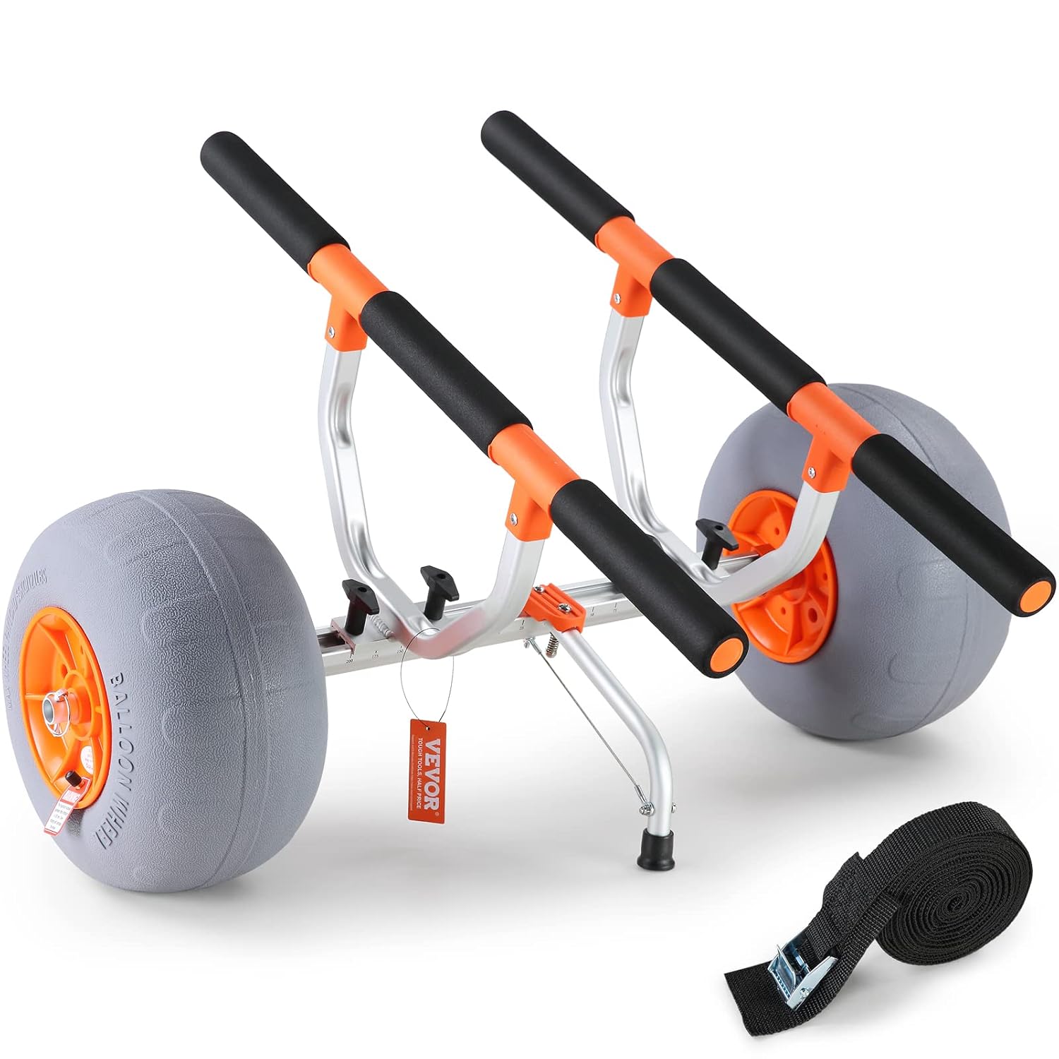 VEVOR Carrello Porta Barca Kayak Canoe in Alluminio capacità Carico 160kg con Ruote Pneumatiche in PVC 30,5cm Design Pieghevole, Carrello Porta Kayak con Cinghie di Fissaggio Carico 160kg Pieghevole