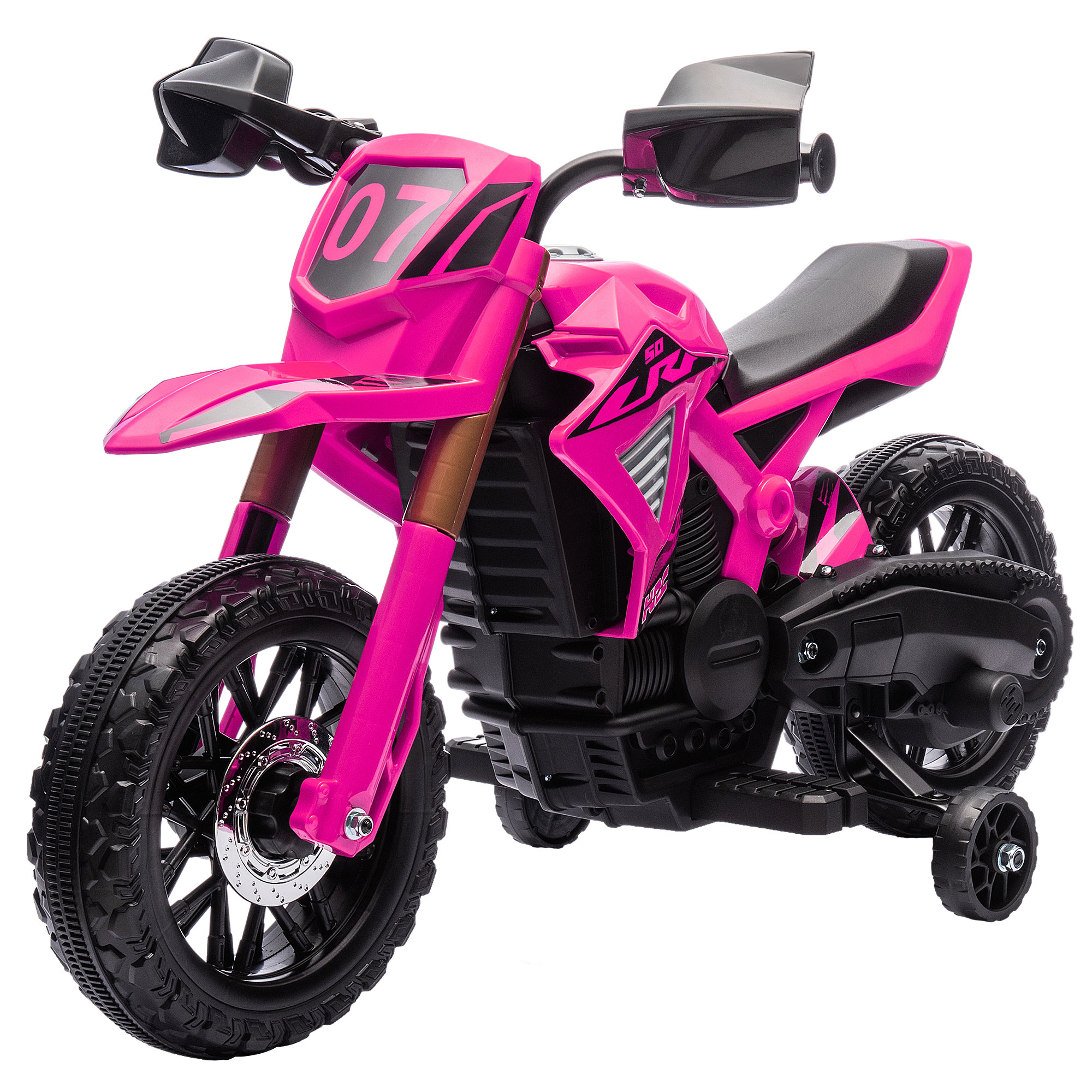 AIYAPLAY Elektrische Kindermotorfiets, 12V Motorfietsje met Zijwieltjes, Voertuig voor Kinderen met Claxon en Startgeluid, 3 km/u, Roze
