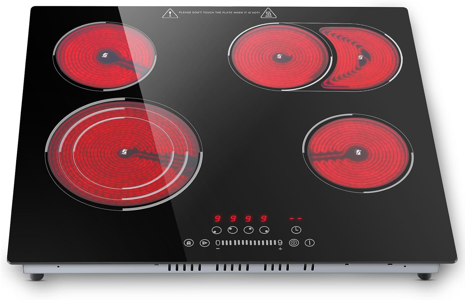SNDOAS Piano Cottura Vetroceramica 4 Fuochi, 6700W, Zona Ovale & a 3 Anelli