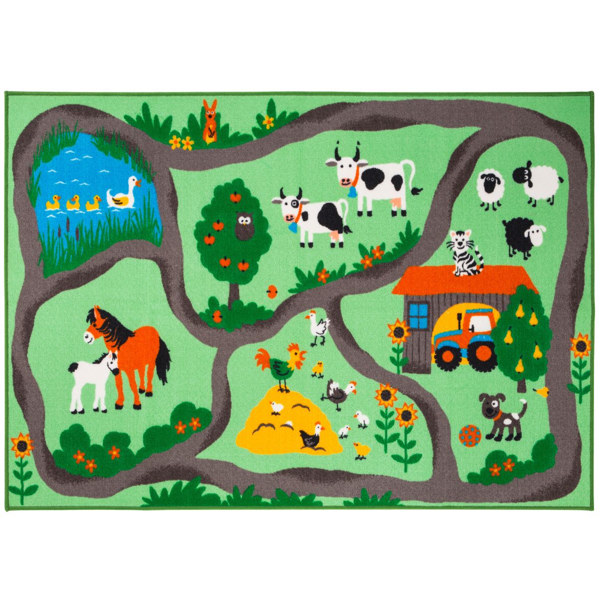Homcom Kinderteppich Straße Bauernhof 190 x 133 x 0,45 cm